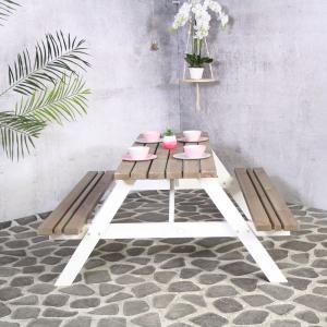 Simone houten picknicktafel grijs/wit